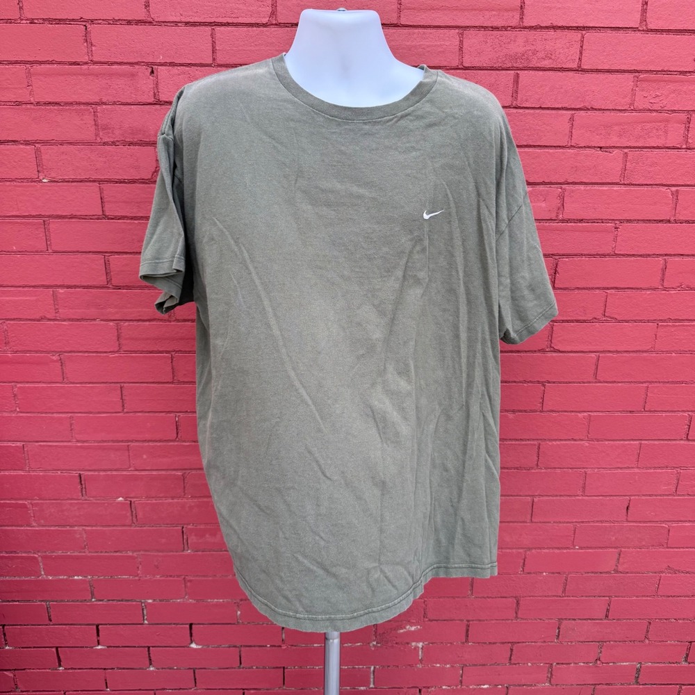 Vintage Nike Olive Green Shirt XXL Embroidered Mini Swoosh Tee Streetwear Boxy